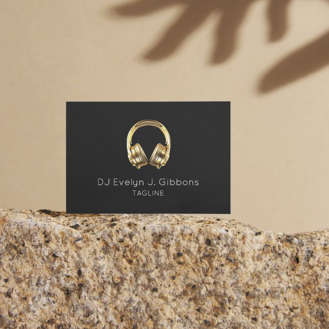 Elegant Simple Gold Headphones Dj Singer Black  Business Card (Creator Uploaded)