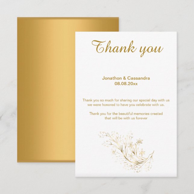 ELEGANT SIMPLE GOLD LEAF GOLD REVERSE THANK YOU INVITATION (Front/Back)