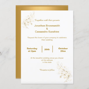 ELEGANT SIMPLE GOLD LEAF GOLD REVERSE WEDDING INVITATION