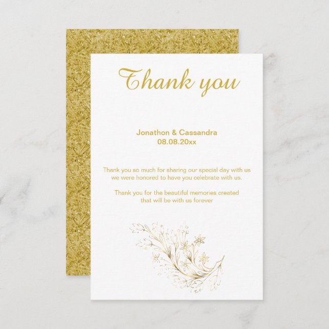 ELEGANT SIMPLE GOLD LEAF REVERSE GOLD THANK YOU INVITATION (Front/Back)