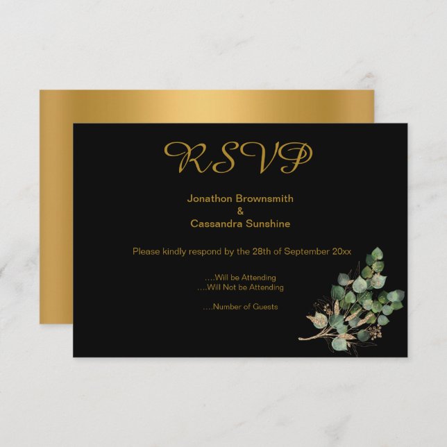 ELEGANT SIMPLE GOLD NATIVE GOLD BLACK RSVP  INVITATION (Front/Back)