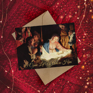 Elegant Simple Gold Nativity Religious Christmas Holiday Card