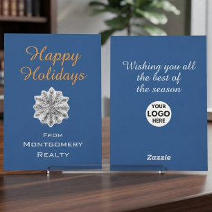 Elegant Simple Gold Navy Blue Logo Non Photo Holiday Card