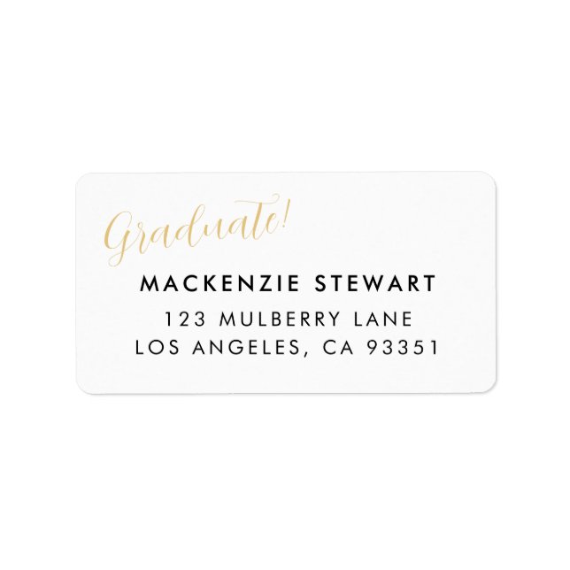 Elegant Simple Gold Script Graduation Address Label (Front)