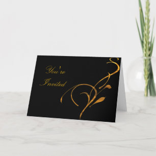 Elegant Simple Gold Scroll Black Invitation