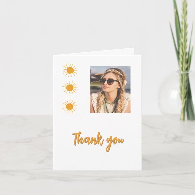 Elegant Simple Gold Sun Photo Birthday Thank You Card (Front)