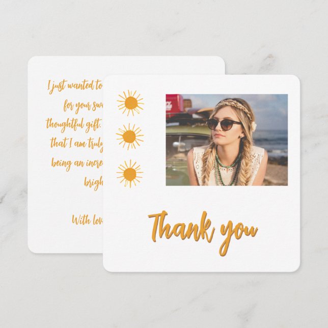 Elegant Simple Gold Sun Photo Birthday Thank You Card (Front/Back)