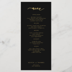 Elegant simple gold typography black wedding menu