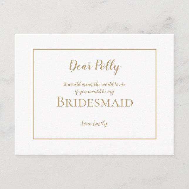 Elegant Simple Gold Typography /Bridesmaid Request Postcard (Front)