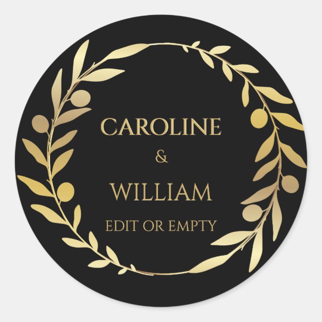 Elegant Simple Gold Wreath Custom Wedding Business Classic Round Sticker (Front)