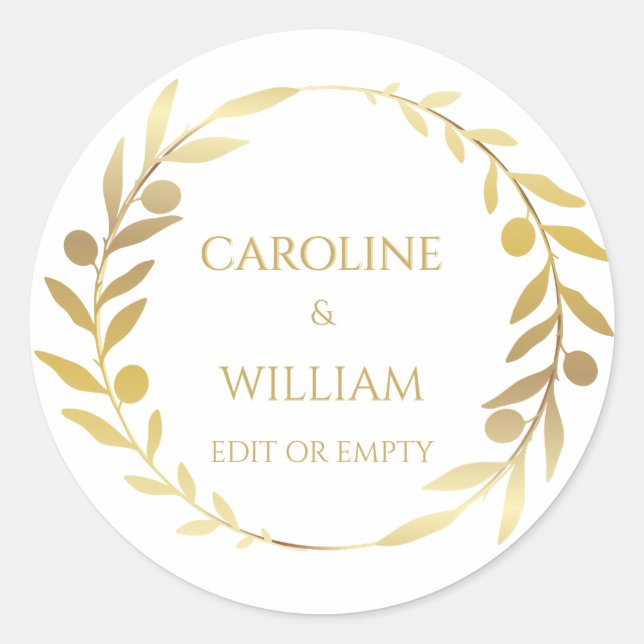 Elegant Simple Gold Wreath Custom Wedding Business Classic Round Sticker (Front)