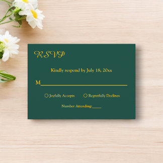 Elegant Simple Green And Gold Modern Chic Wedding RSVP Card