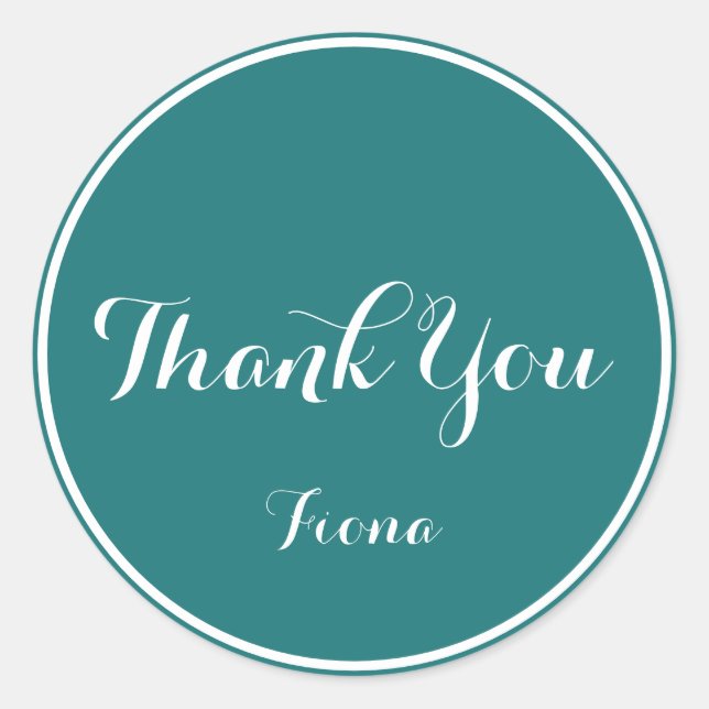 Elegant & Simple Green and White Thank You Classic Round Sticker (Front)