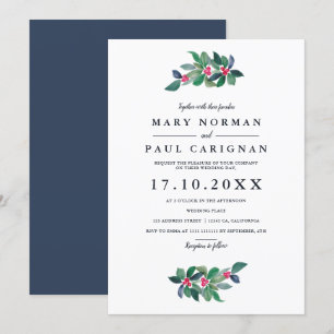 Elegant simple green blue winter Christmas wedding Invitation