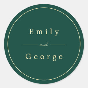 Elegant Simple Green Gold Classy Modern Wedding Classic Round Sticker