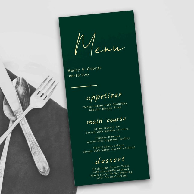 Elegant Simple Green Gold Luxury Modern Wedding Menu (Creator Uploaded)