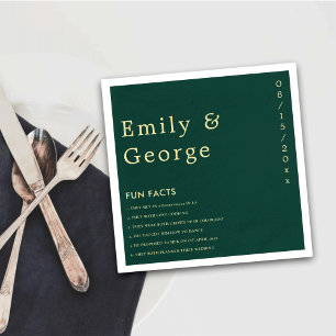 Elegant Simple Green Gold Modern Fun Facts Wedding Napkin