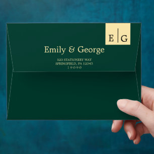 Elegant Simple Green Gold Monogram Modern Wedding Envelope