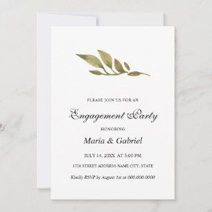 Elegant Simple. Green leaves Engagement Party Invitation
