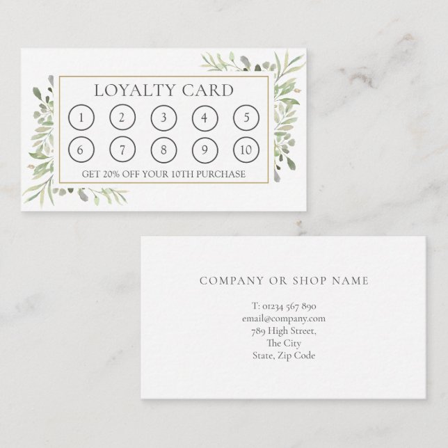 Elegant Simple Greenery Floral Loyalty Card (Front/Back)