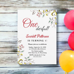 Elegant Simple Greenery Rose Floral 1st Birthday Invitation