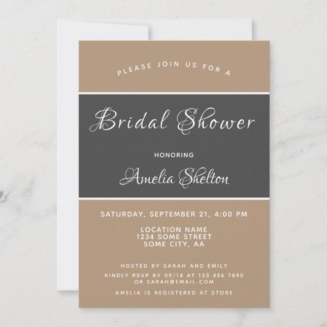 Elegant Simple Grey Beige Bridal Shower Invitation (Front)