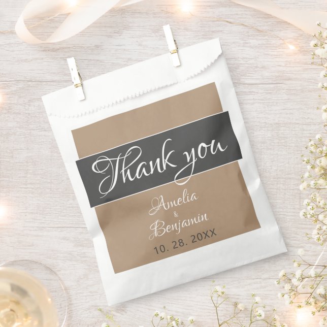 Elegant Simple Grey Beige Script Wedding Thank you Favour Bags (Clipped)