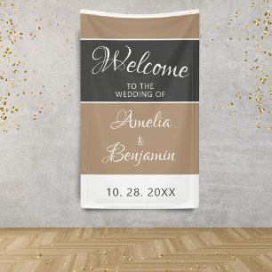 Elegant Simple Grey Beige Script Wedding Welcome Banner