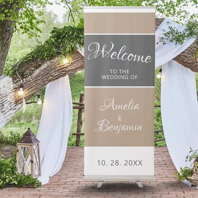 Elegant Simple Grey Beige Script Wedding Welcome Retractable Banner (Creator Uploaded)