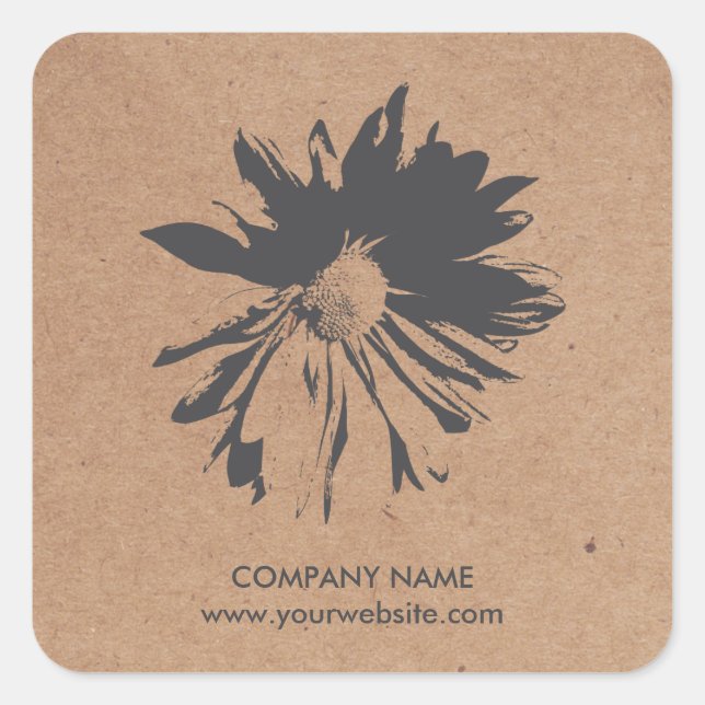 Elegant Simple Grey Flower Kraft Paper Florist Square Sticker (Front)