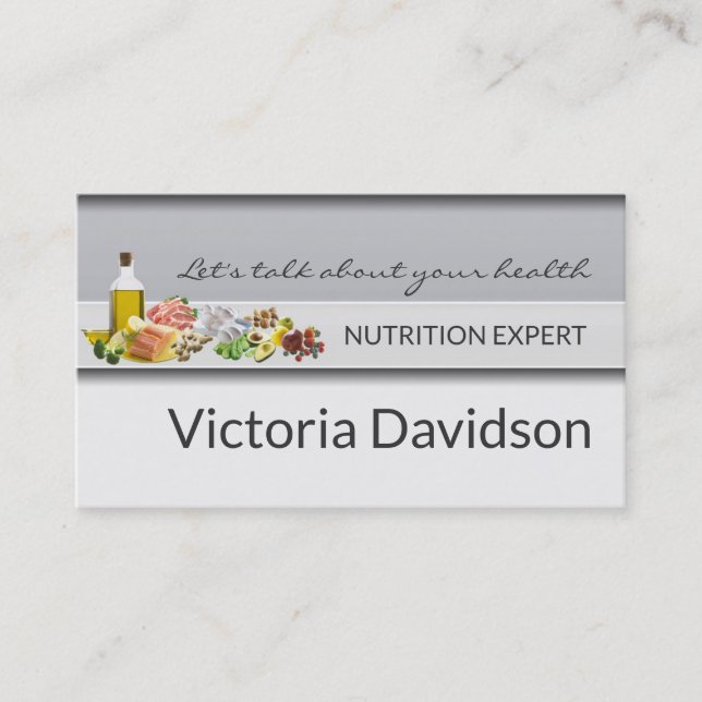 Elegant Simple Grey Healthy Life/Nutritionist Card (Front)
