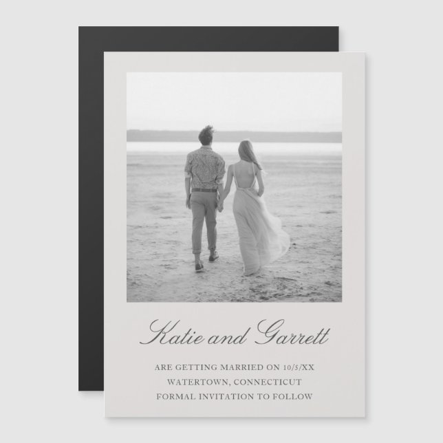 Elegant Simple Grey Photo Save the Date Magnetic Invitation (Front/Back)