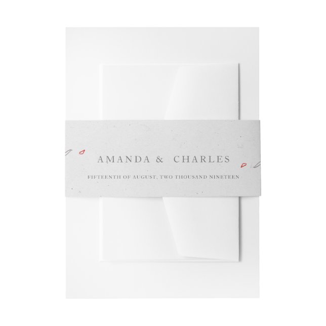 Elegant simple grey & red flower invitation belly band (Front Example)