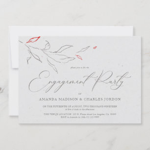 Elegant simple grey & red flowers Engagement Party Invitation