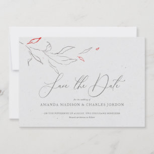 Elegant simple grey & red flowers Save the date Invitation
