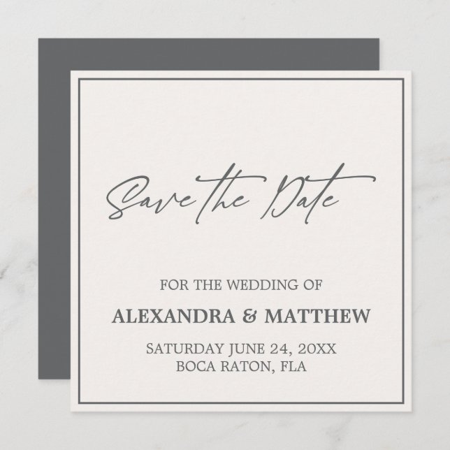 Elegant Simple Grey Typography  Save The Date (Front/Back)