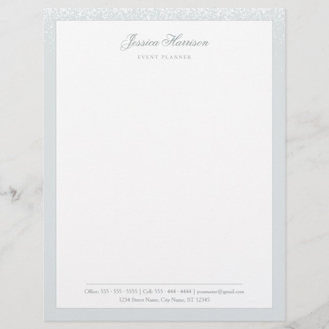 Elegant Simple Grey White Confetti Professional Custom Letterhead (Front)