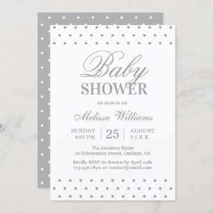 Elegant Simple Grey White Dots Script Baby Shower Invitation