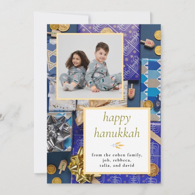 Elegant Simple Happy Hanukkah Family 1 Photo Holiday Card (Front)