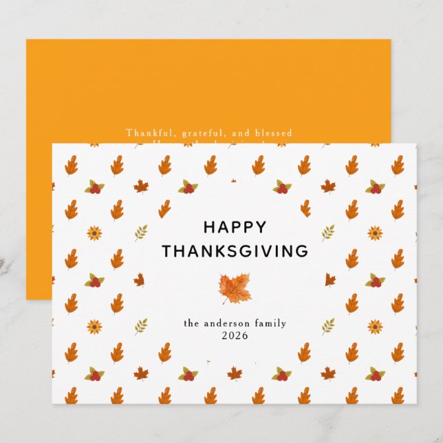 Elegant Simple Happy Thanksgiving Autumn Leaves Holiday Card (Front/Back)