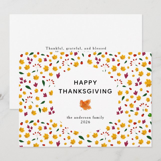 Elegant Simple Happy Thanksgiving Autumn Leaves Holiday Card (Front/Back)