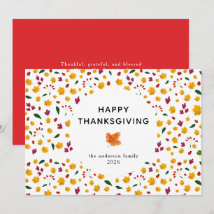 Elegant Simple Happy Thanksgiving Autumn Leaves Holiday Card