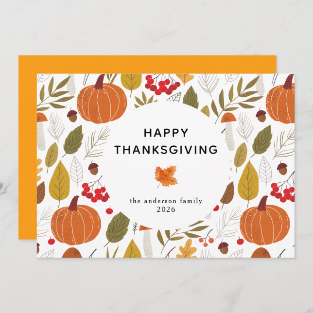 Elegant Simple Happy Thanksgiving Autumn Leaves Holiday Card (Front/Back)