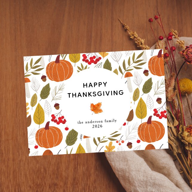 Elegant Simple Happy Thanksgiving Autumn Leaves Holiday Card (Creator Uploaded)
