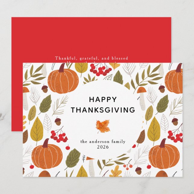 Elegant Simple Happy Thanksgiving Autumn Leaves Holiday Card (Front/Back)
