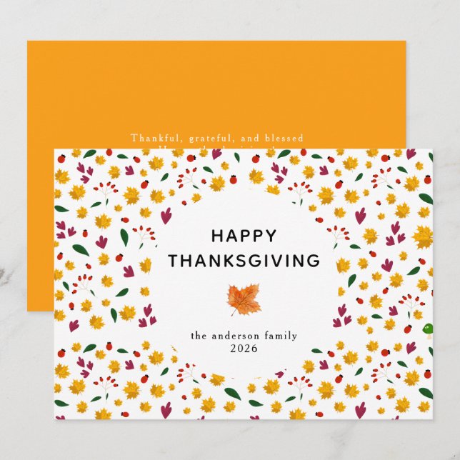 Elegant Simple Happy Thanksgiving Autumn Leaves Holiday Card (Front/Back)