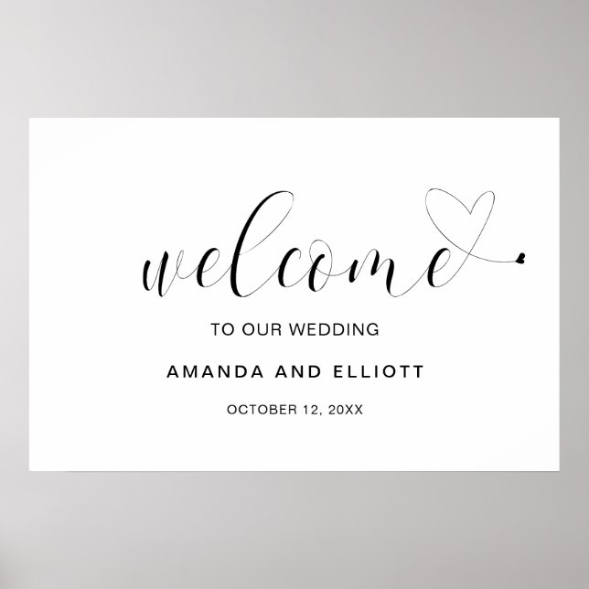 Elegant Simple Heart Modern Wedding Welcome Sign (Front)