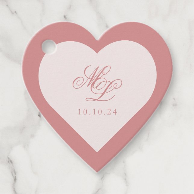 Elegant Simple Heart Pink Monogram Tag (Front)