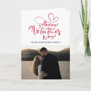 Elegant Simple Hearts Happy Valentines Day 1 Photo Holiday Card