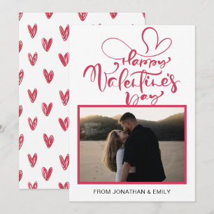 Elegant Simple Hearts Happy Valentine's Day Photo Holiday Card